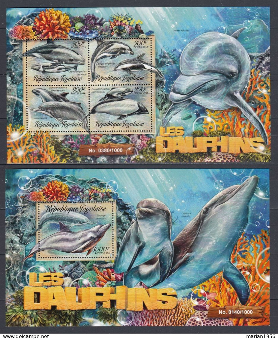 Togo 2016 - Vie Marine - DAUPHINS - BL + BF - MNH - Yv. 40,00 Euros - Dauphins