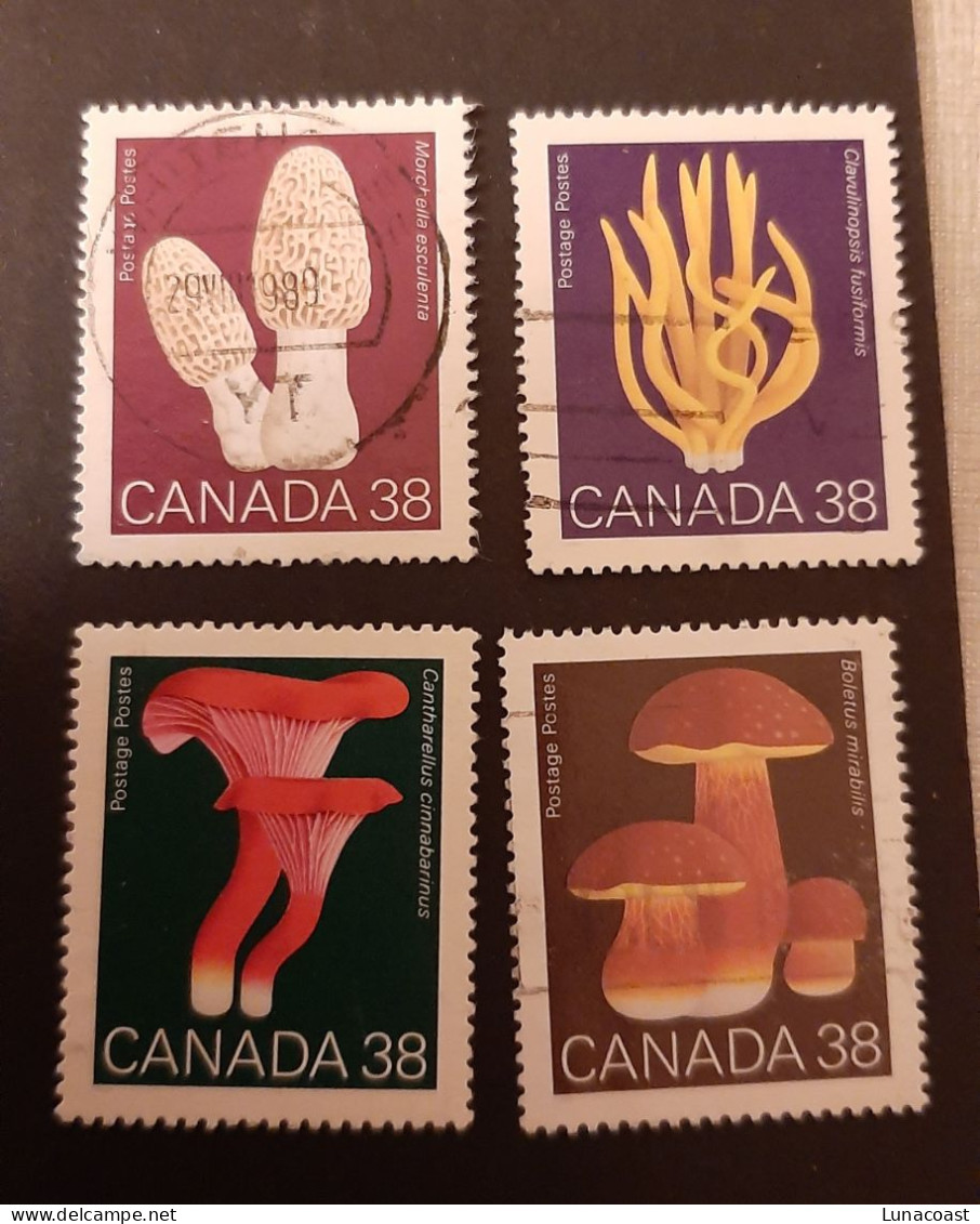 Canada 1989  USED  Sc1245 -1248,    4 X 38c, Mushrooms - Gebruikt
