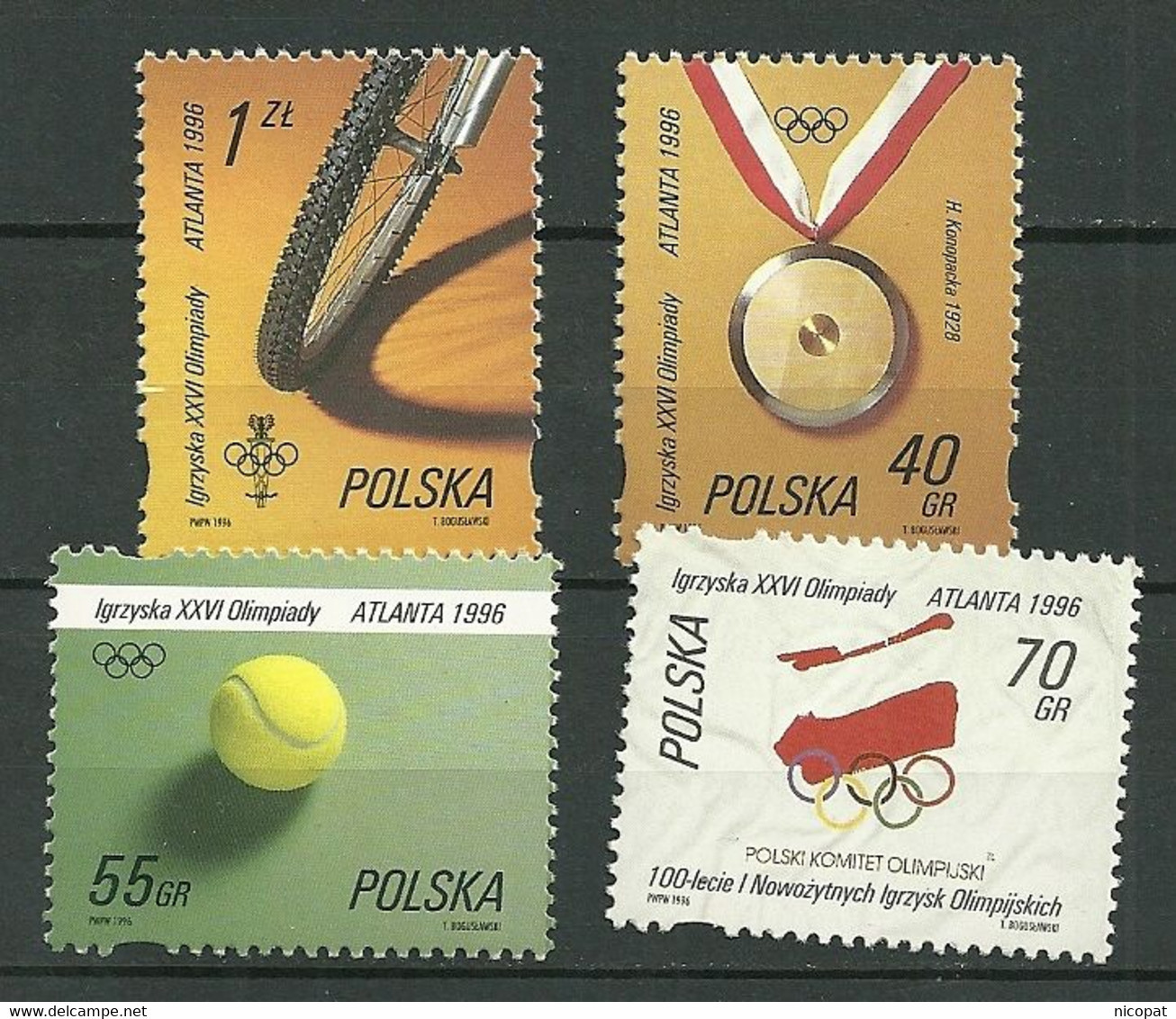 POLAND MNH ** 3382-3385 Jeux Olympiques D'été à Atlanta Canada Médaille Balle Tennis Logo Comité Olympique - Nuevos