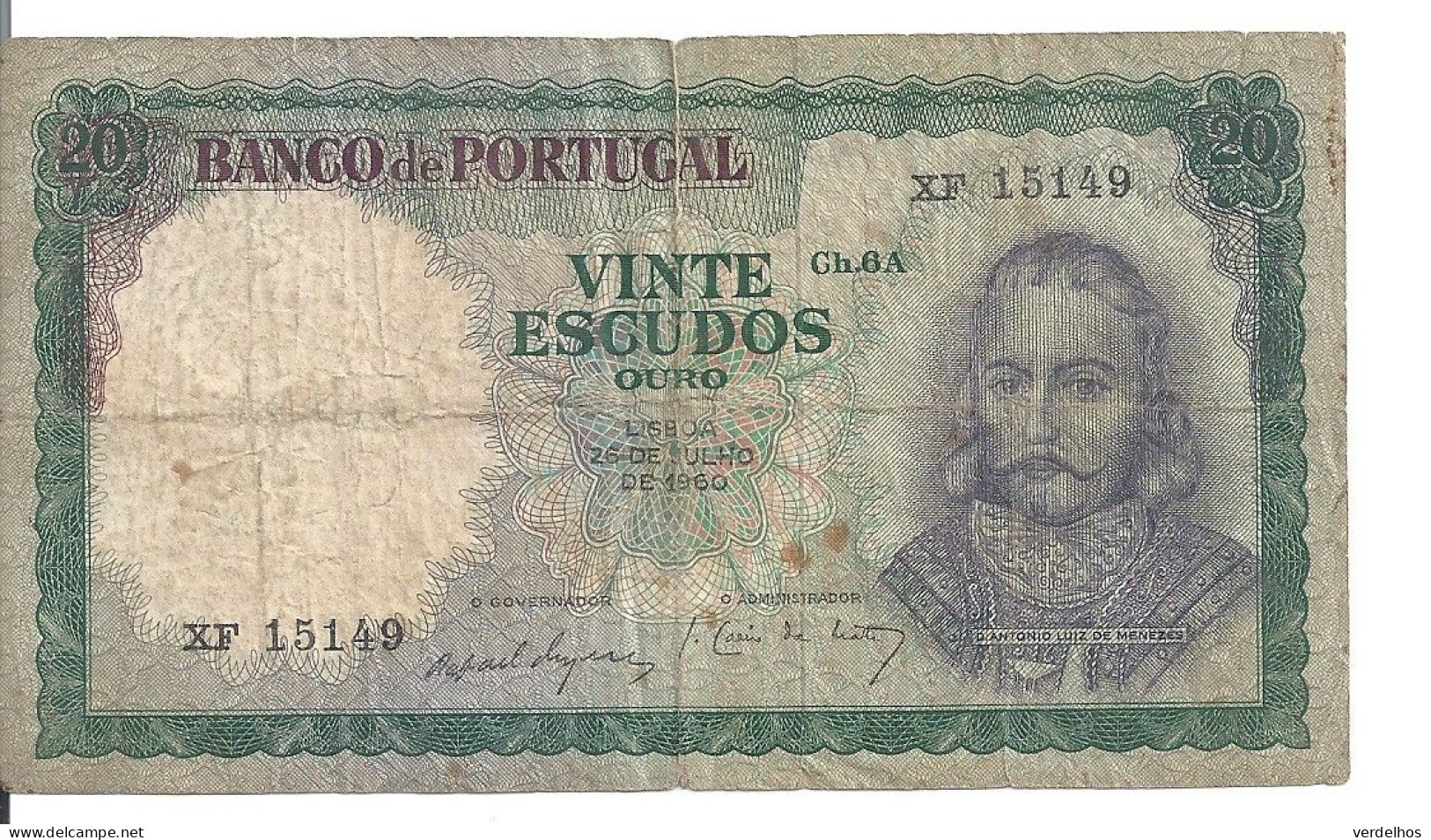 PORTUGAL 20 ESCUDOS 1960 VG+ P 163 - Portugal