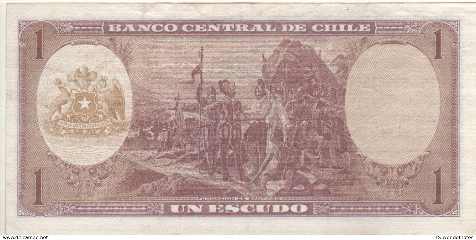 CHILE   1  Escudo   P135A  ( ND )    "Arturo Prat + Scene Of Founding Of Santiago De Chile At Back " - Chile