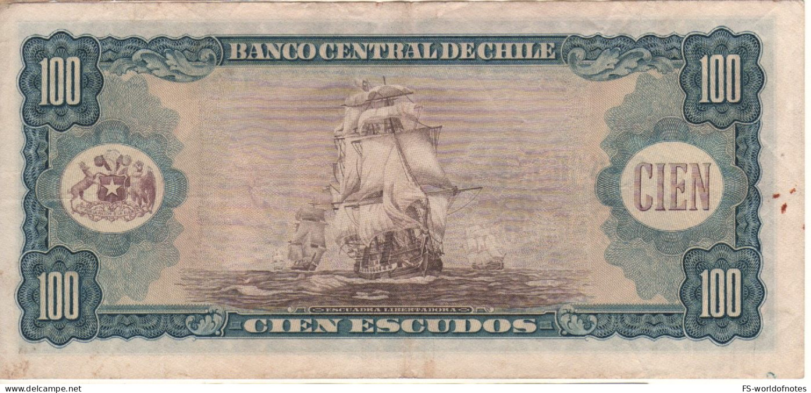 CHILE   100  Escudos   P141  ( ND )    "Manuel Rengifo + Sail Boat At Back " - Chili