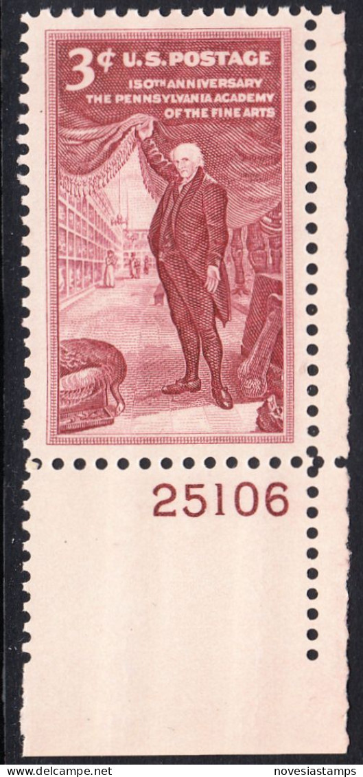 !a! USA Sc# 1064 MNH SINGLE From Lower Right Corner W/ Plate-# 25106 (a2) - Pennsylvania Academy Of The Fine Arts - Nuovi