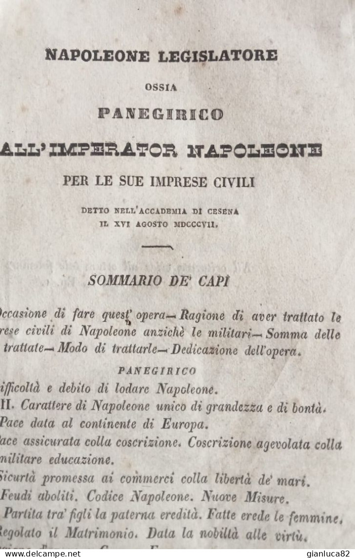 Antico Libro Napoleone Legislatore Accademia Di Cesena 1807 (BV06) Come Da Foto Da Restaurare Ossia Panegiro Imperator - Libri Antichi