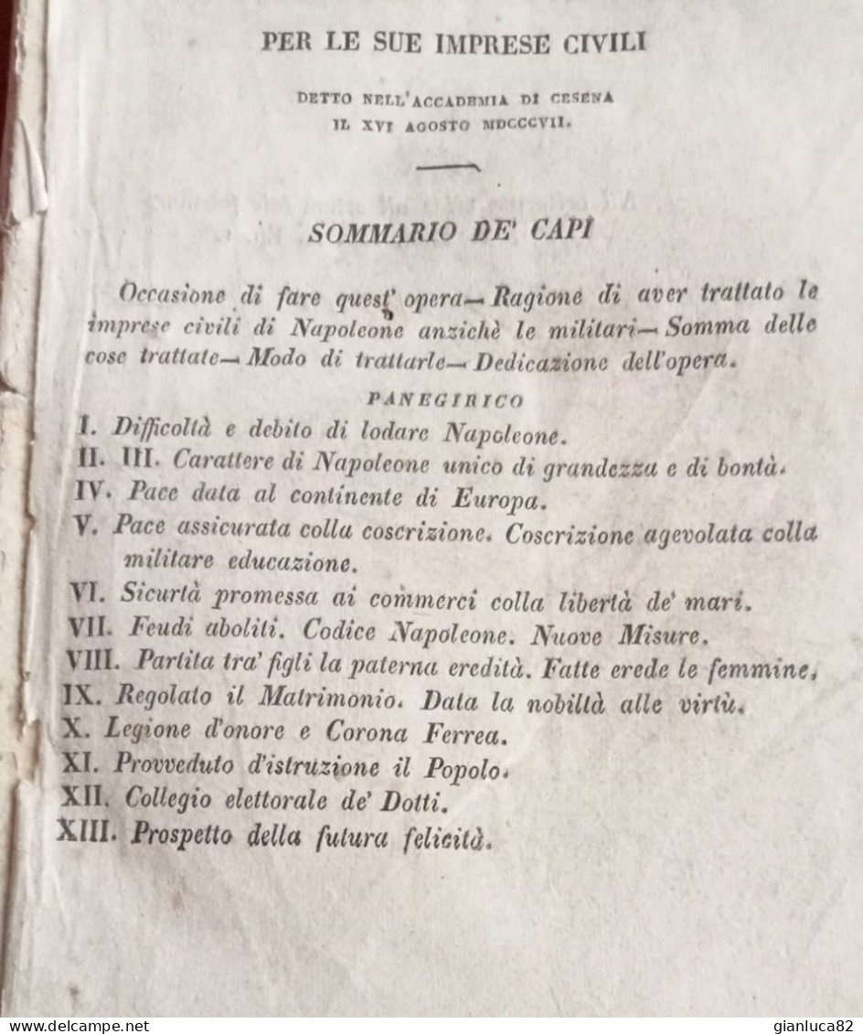 Antico Libro Napoleone Legislatore Accademia Di Cesena 1807 (BV06) Come Da Foto Da Restaurare Ossia Panegiro Imperator - Old Books