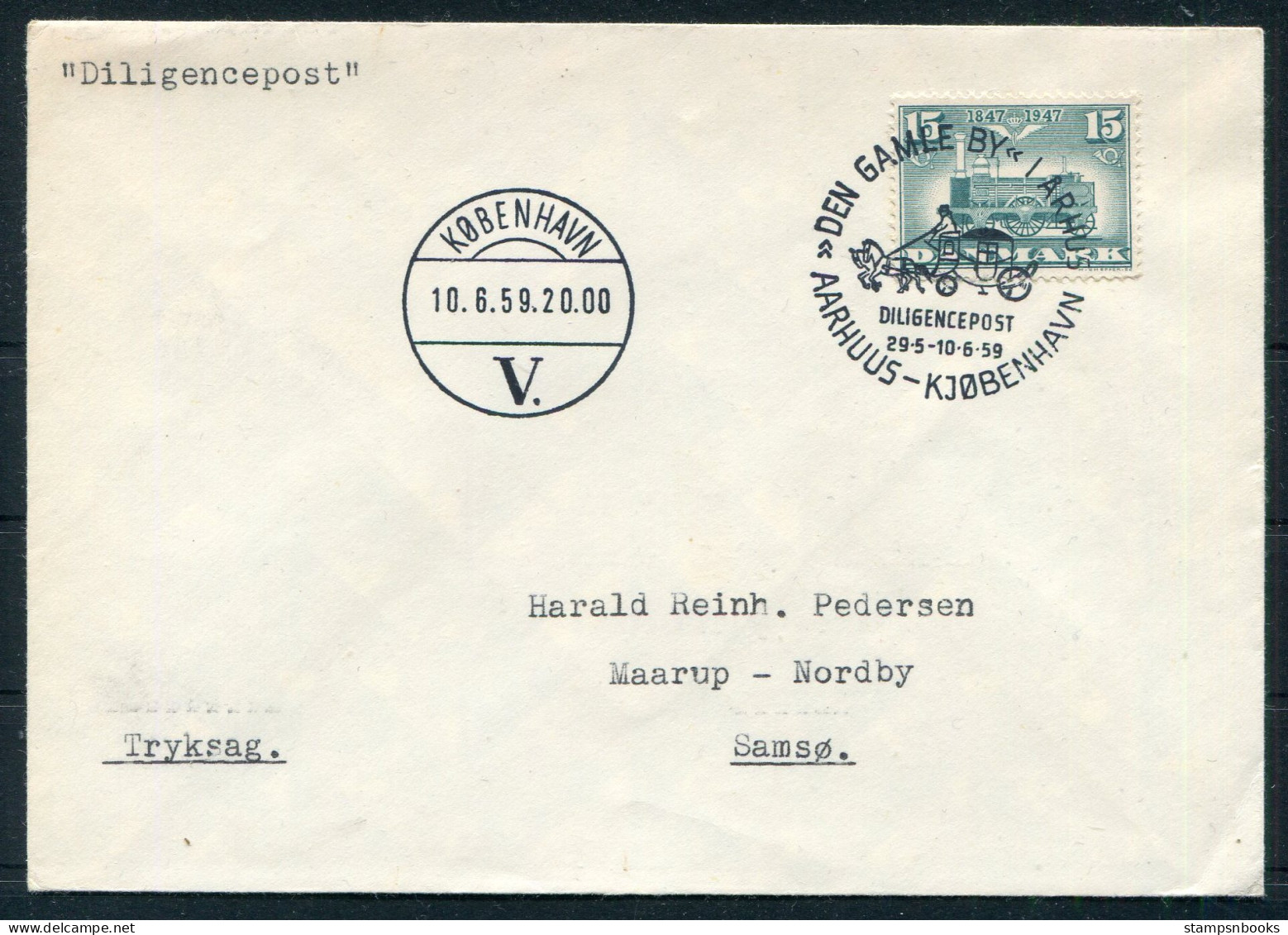 1959 Denmark Aarhus - Copenhagen Diligencepost Mailcoach Cover  - Briefe U. Dokumente