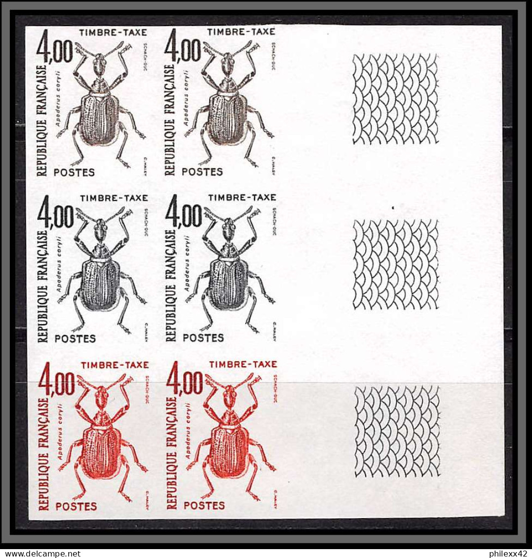 France Taxe N°103/108 Insectes Coleopteres Beetle Insects Essai Trial Proof Non Dentelé ** Imperf Bloc 6 Coin De Feuille - Color Proofs 1945-…