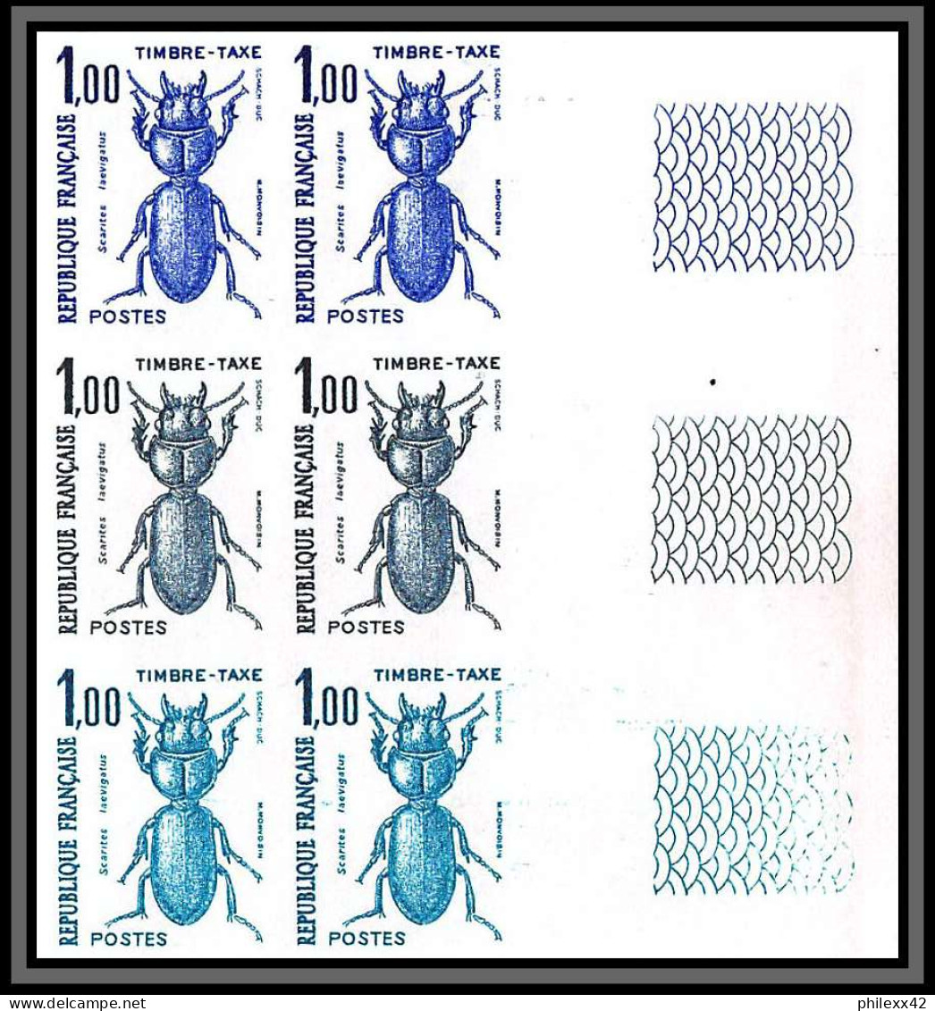 France Taxe N°103/108 Insectes Coleopteres Beetle Insects Essai Trial Proof Non Dentelé ** Imperf Bloc 6 Coin De Feuille - Farbtests 1945-…