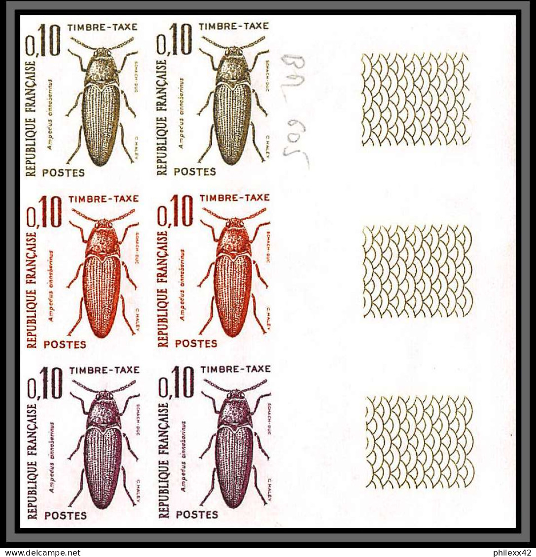 France Taxe N°103/108 insectes coleopteres beetle insects Essai trial proof Non dentelé ** imperf Bloc 6 coin de feuille