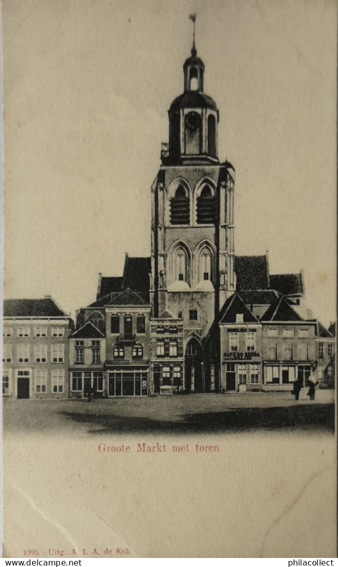 Onbekend Waar? Groote Markt Met Toren (rechts Naast Ingang Cafe Du Breda) Ca 1900 - Otros & Sin Clasificación
