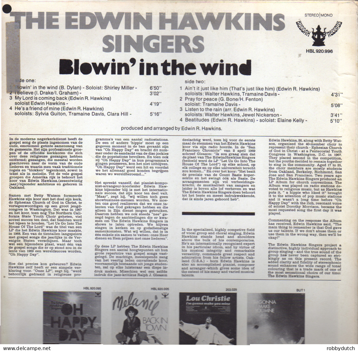 * LP *  EDWIN HAWKINS SINGERS - BLOWIN'  IN THE WIND (Holland 1969) - Religion & Gospel