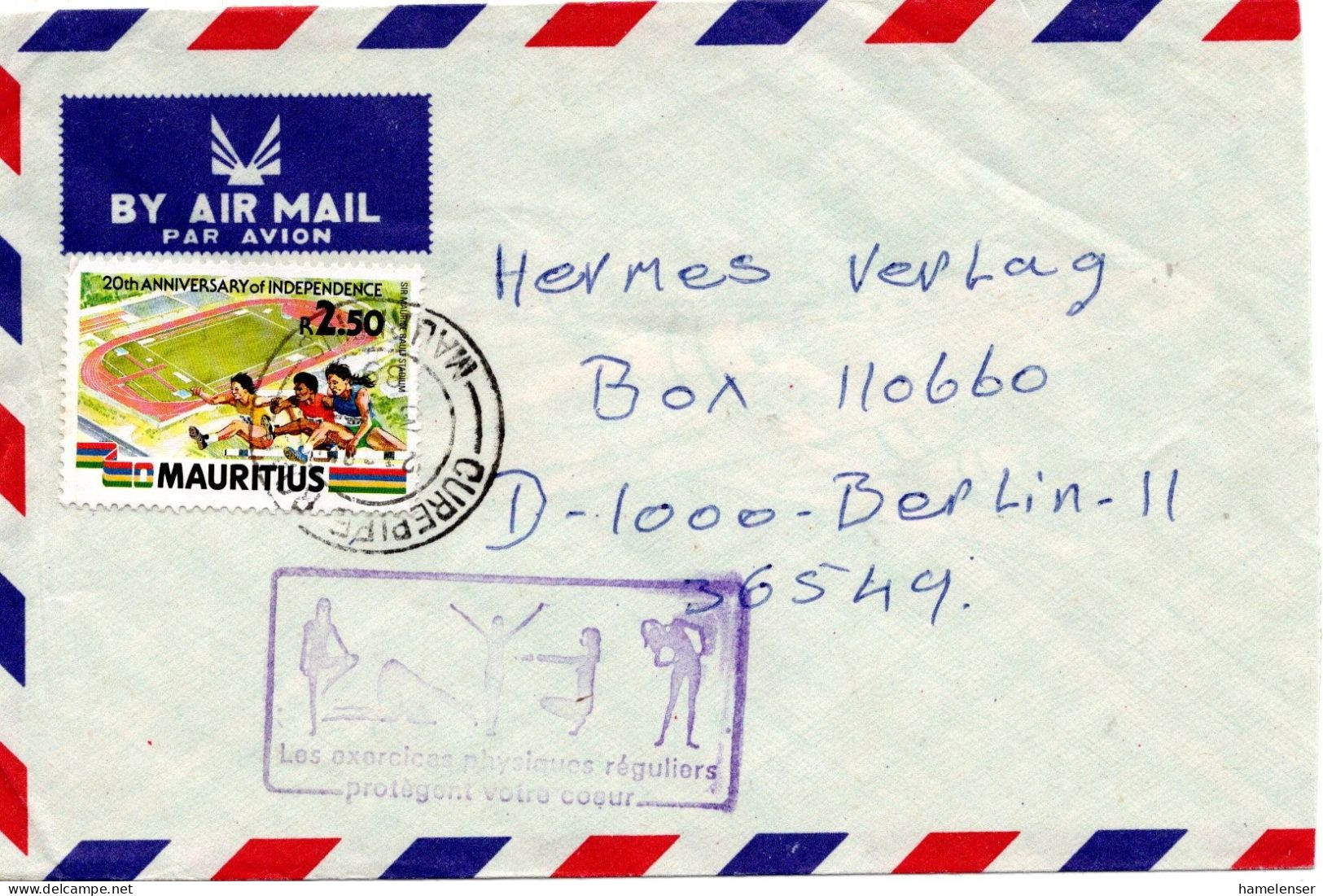 74836 - Mauritius - 1989 - 2,50Rp Unabhaengigkeit EF A LpBf (re Oeffnungsmgl) CUREPIPE -> Westdeutschland - Mauritius (1968-...)