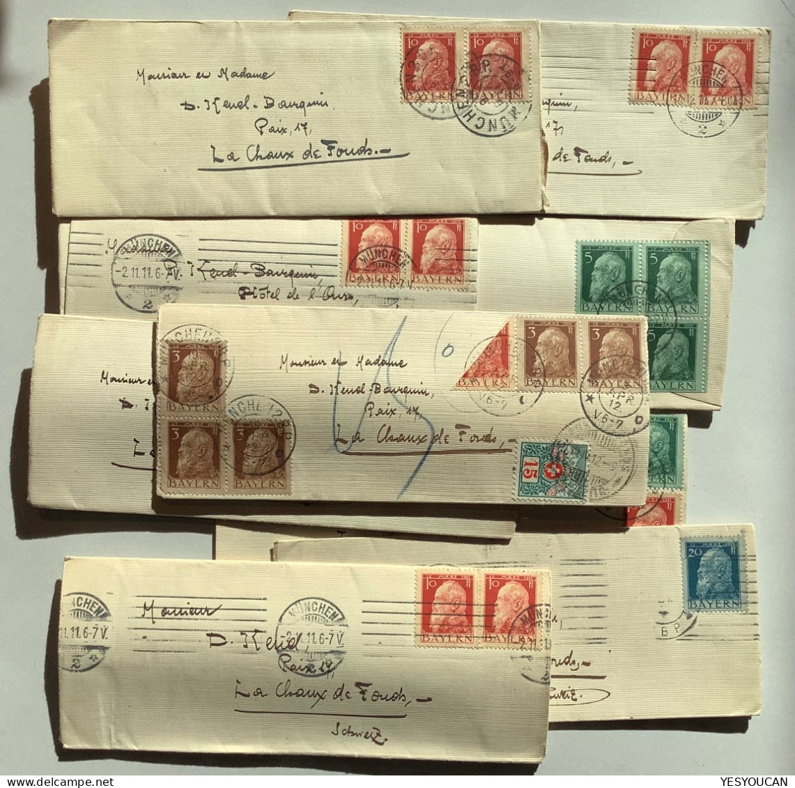 Bayern MÜNCHEN 1912 HALBIERUNG ! Brief Korrespondenz>La Chaux De Fonds NE, Schweiz Nachportomarke (Suisse Timbre Taxe - Lettres & Documents