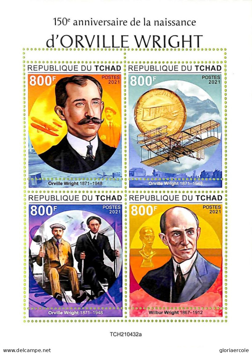 A9618 - TCHAD -  ERROR MISPERF Stamp Sheet - 2021 - Orville Wright - Sonstige (Luft)