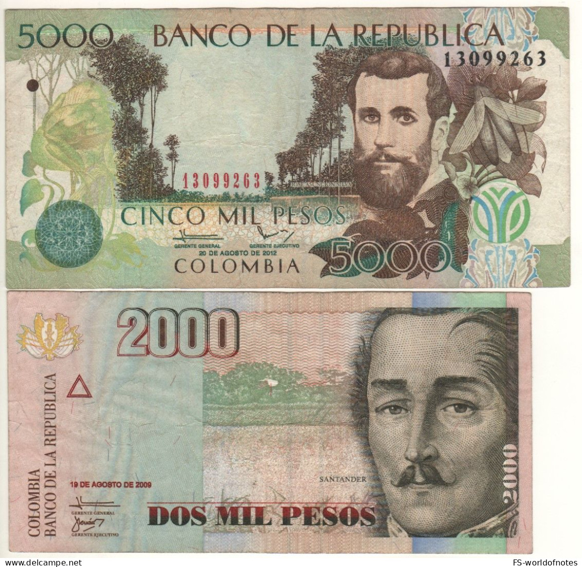COLOMBIA     Two Notes 2000 & 5000  Pesos  P452 + P457 - Colombie