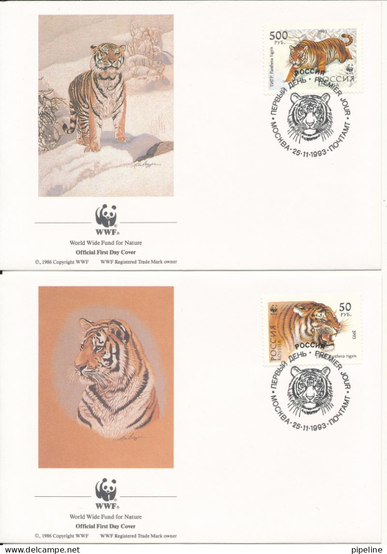 Russia FDC 25-11-1993 WWF Siberian Tigers Complete Set Of 4 On 4 Covers With Cachet - FDC