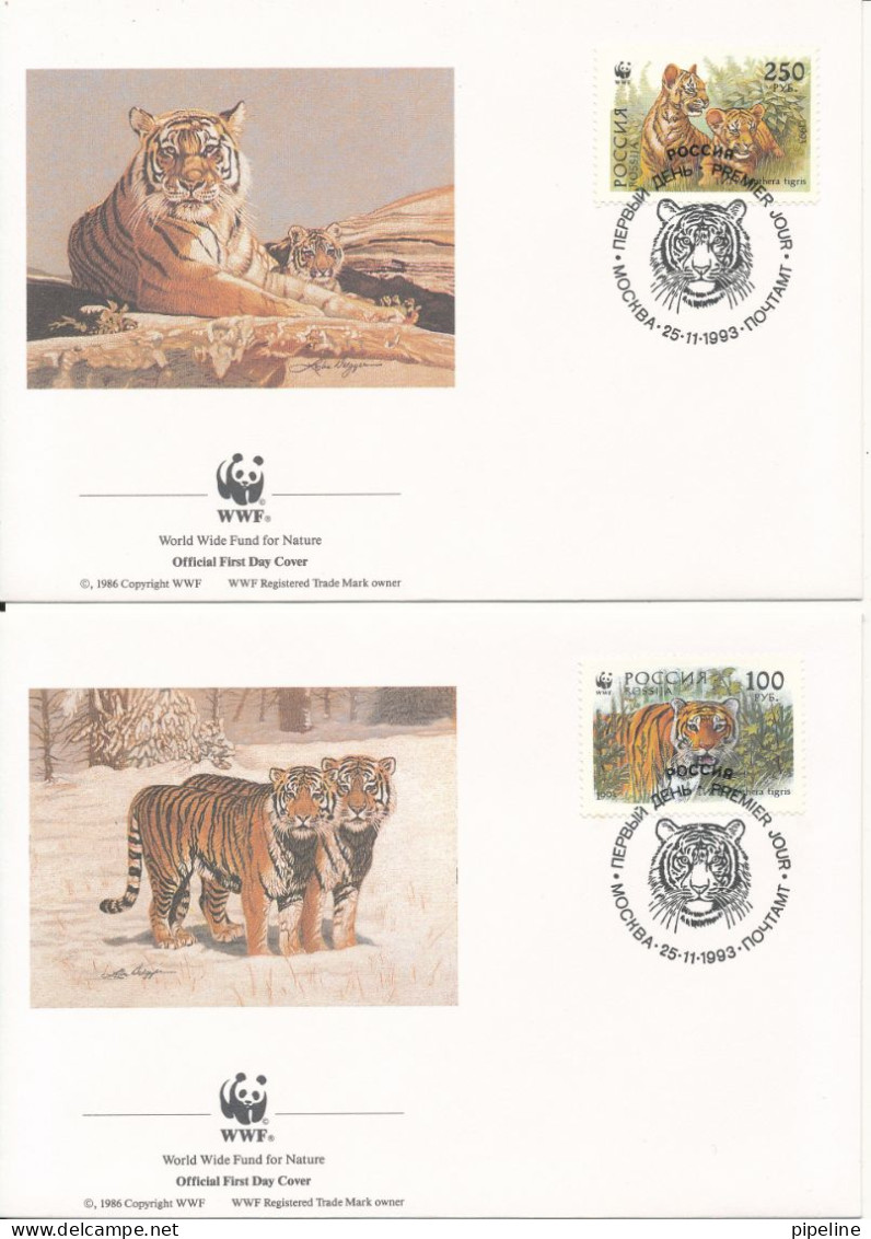 Russia FDC 25-11-1993 WWF Siberian Tigers Complete Set Of 4 On 4 Covers With Cachet - FDC