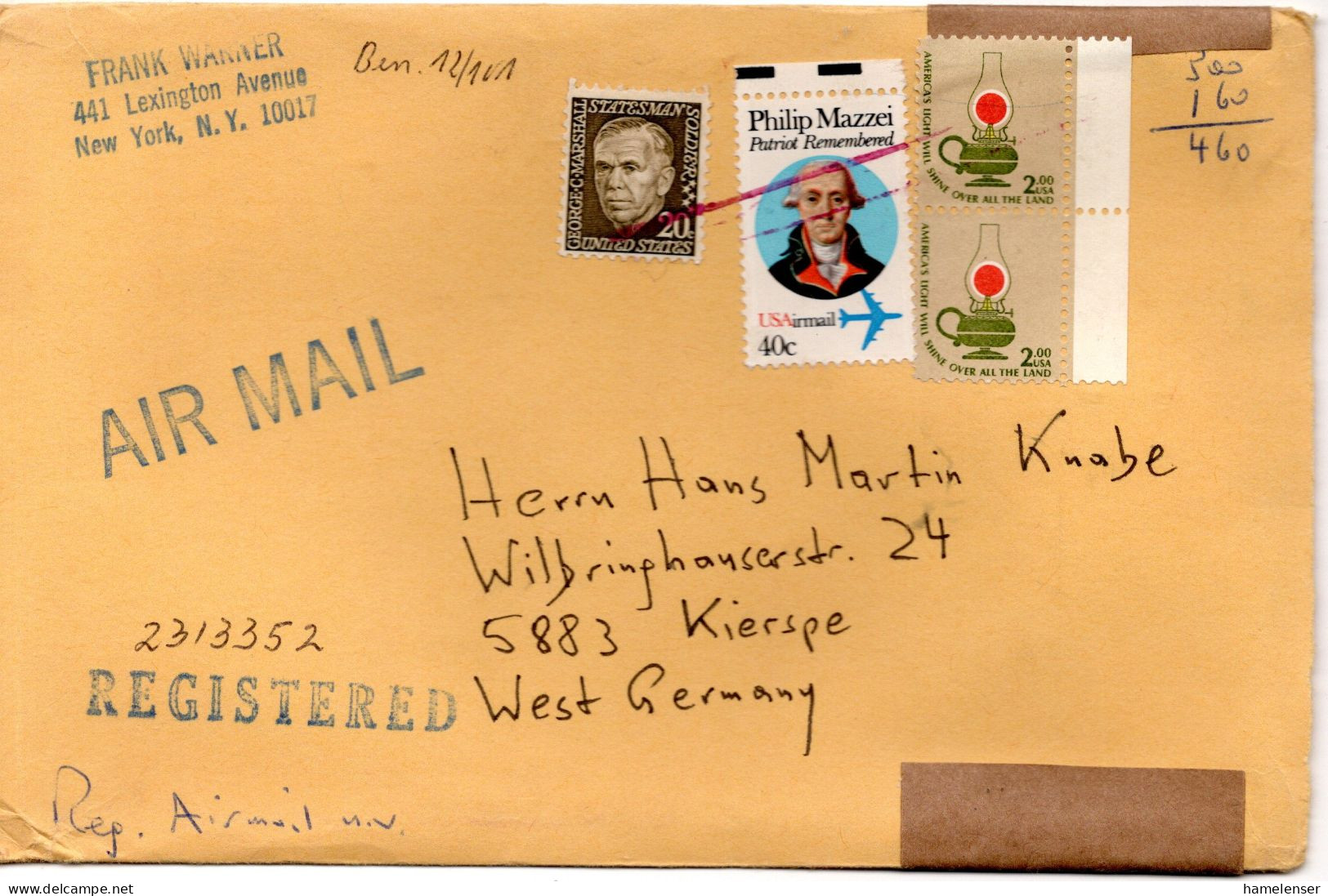 74846 - USA - 1981 - 2@$2 Lampe MiF A R-LpBf NEW YORK -> Westdeutschland - Lettres & Documents