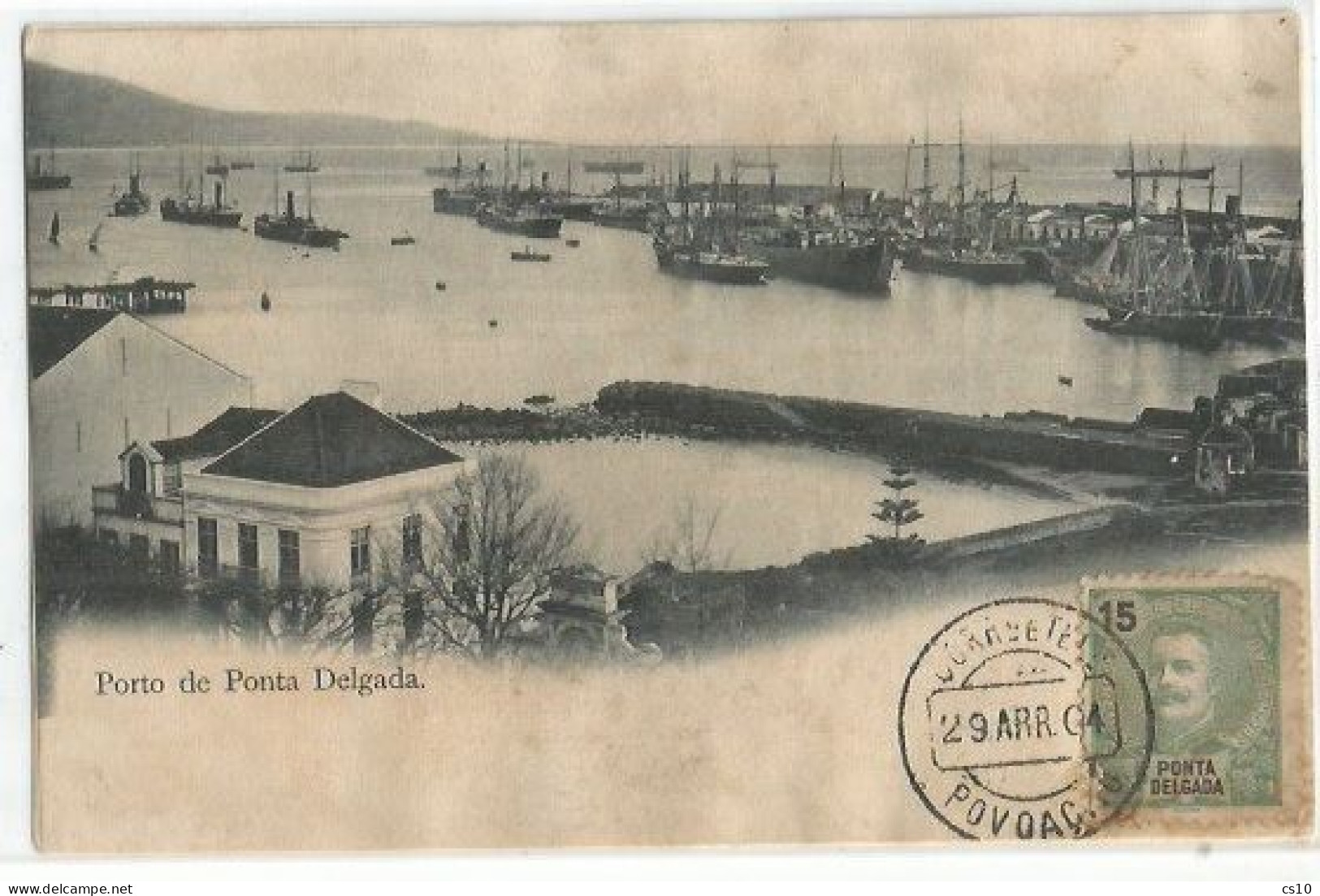 Porto De Ponta Delgada Acores Portugal B/w PPC NON Traveled With R.15 Povoacao 29apr1904 - Açores