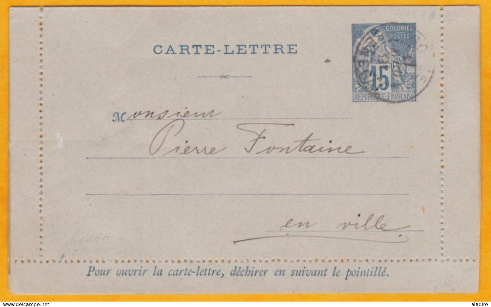 1891 - Entier Carte Lettre 15 C Groupe De Gorée, Sénégal Pour La Ville - Briefe U. Dokumente