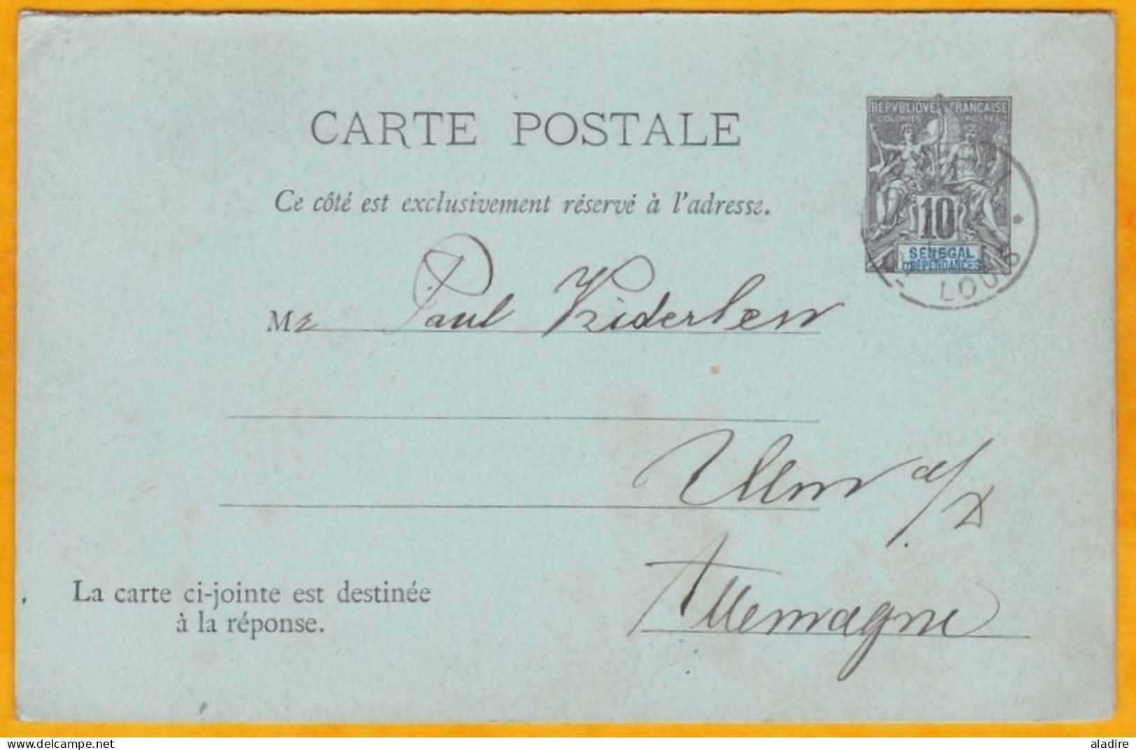 1893 - Entier Carte Postale 10 C Groupe & Réponse Payée Non Utilisée De Saint Louis, Sénégal Vers Ulm, Allemagne - Lettres & Documents