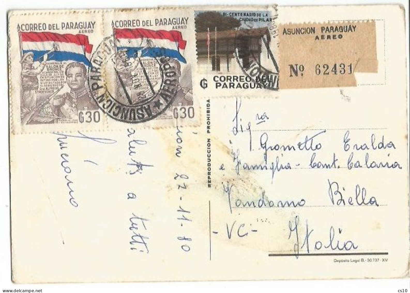 Paraguay Registered Airmail PPC Indigenos Asuncion 28nov1980 With 3 Stamps X Italy - Paraguay