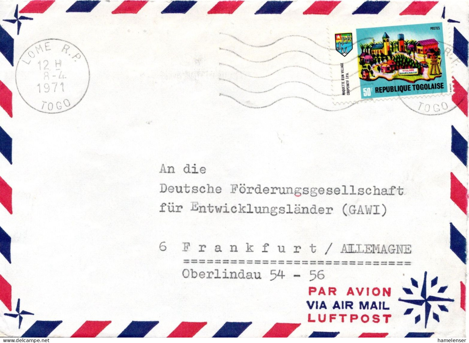 74857 - Togo - 1971 - 50F Dorfkooperative EF A LpBf (rs Klappe Fehlt) LOME -> Westdeutschland - Togo (1960-...)