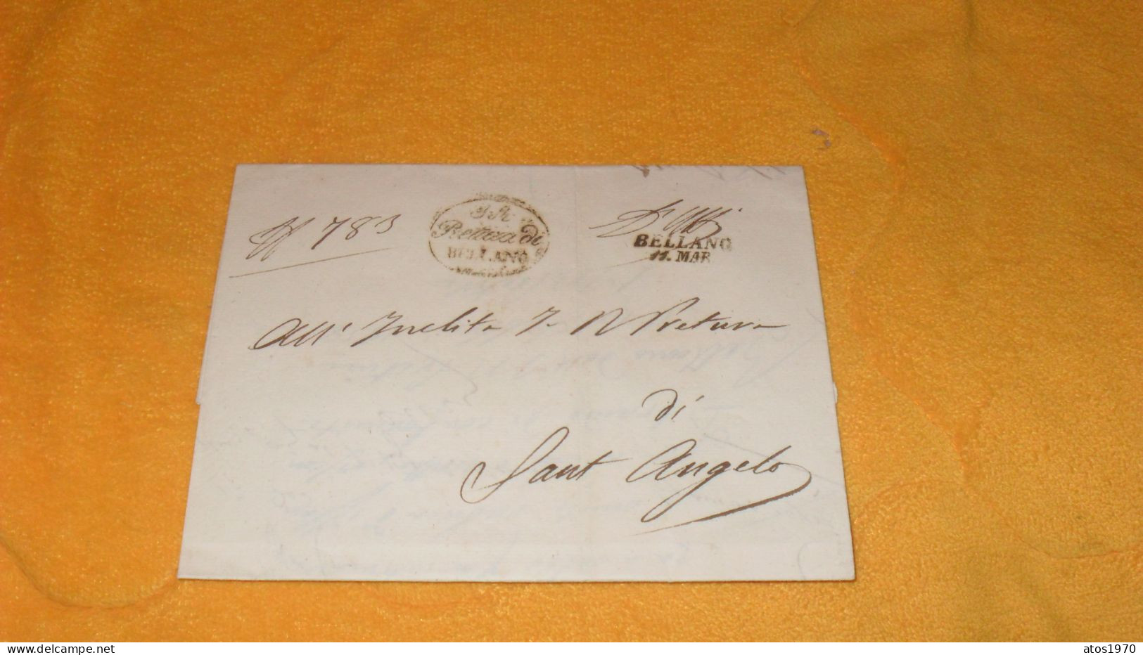 LETTRE ANCIENNE DE 1858../ CACHET PRETURA DI BELLANO MARQUE POSTE BELLANO 11 MAR POUR SANT ANGELO + SIGNATURE - Sin Clasificación