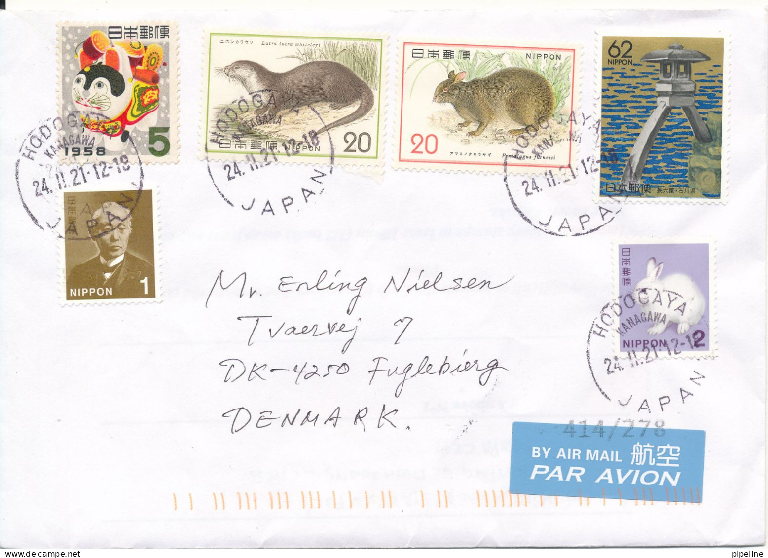 Japan Cover Sent To Denmark 24-11-2021 With More Topic Stamps - Storia Postale