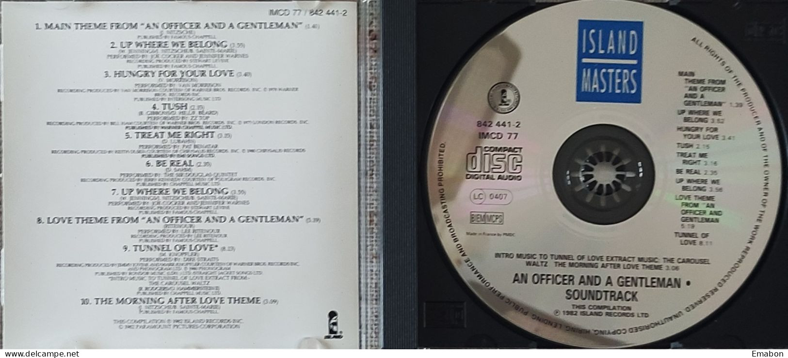BORGATTA - FILM MUSIC  - Cd  RIDLEY SCOTT - AN OFFICER AND A GENTLEMAN - ISLAND MASTERS 1995 - USATO In Buono Stato - Musica Di Film
