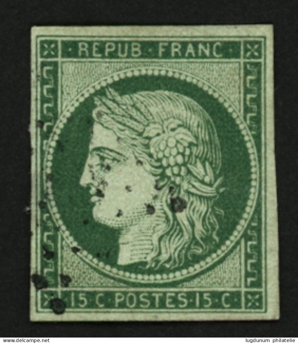 15c CERES (n°2b) Vert Foncé Obl. Etoile. Petit Défaut (aminci). Cote 1350€. TB Présentation. - 1849-1850 Ceres