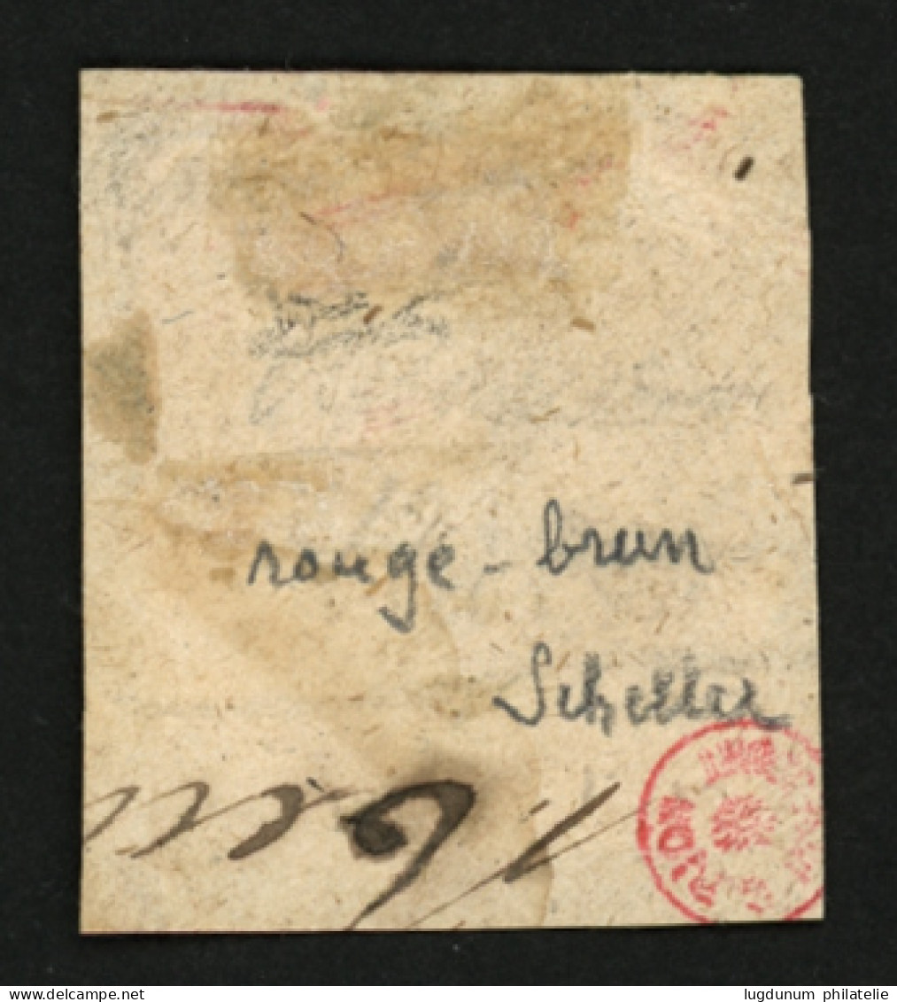 1F ROUGE-BRUN (n°6A) Obl. Grille Sur Fragment. Filet Effleuré En Haut à Droite. Cote 3200€. Signé SCHELLER. TTB. - 1849-1850 Cérès