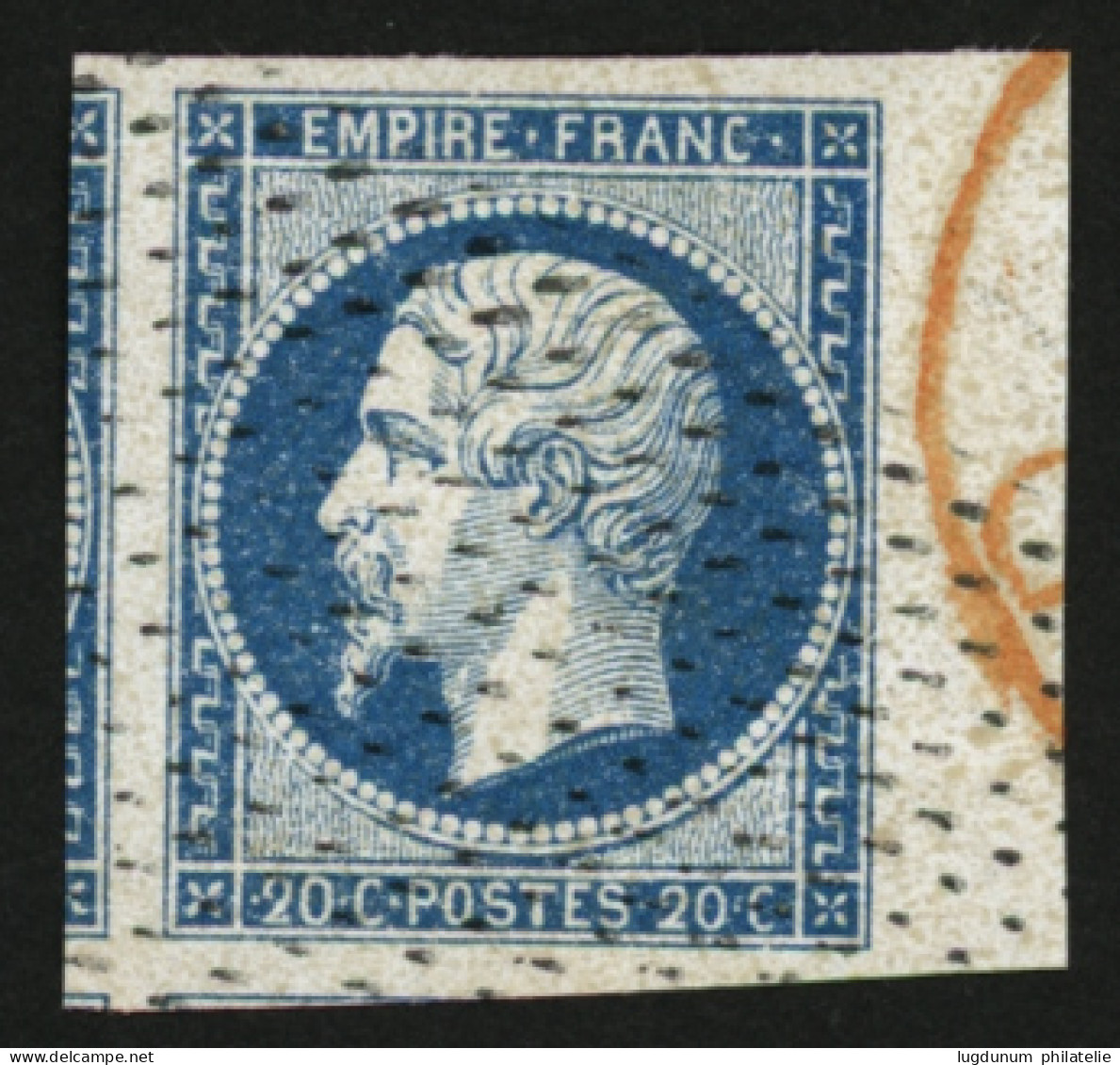 20c (n°14) Bord De Feuille + 3 Voisins Obl. Pointillés Fins. Superbe. - 1853-1860 Napoléon III.