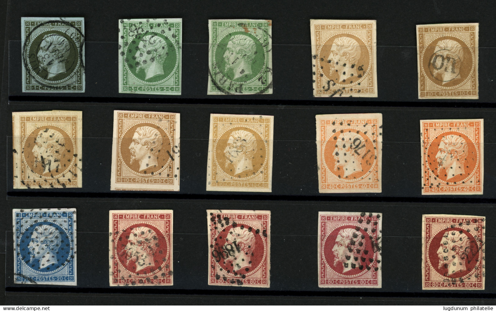 Sélection 15 Timbres Oblitérés Entre 1c (n°11) Et 80c (n°17). Qualité Choisie. TTB. - 1853-1860 Napoleon III