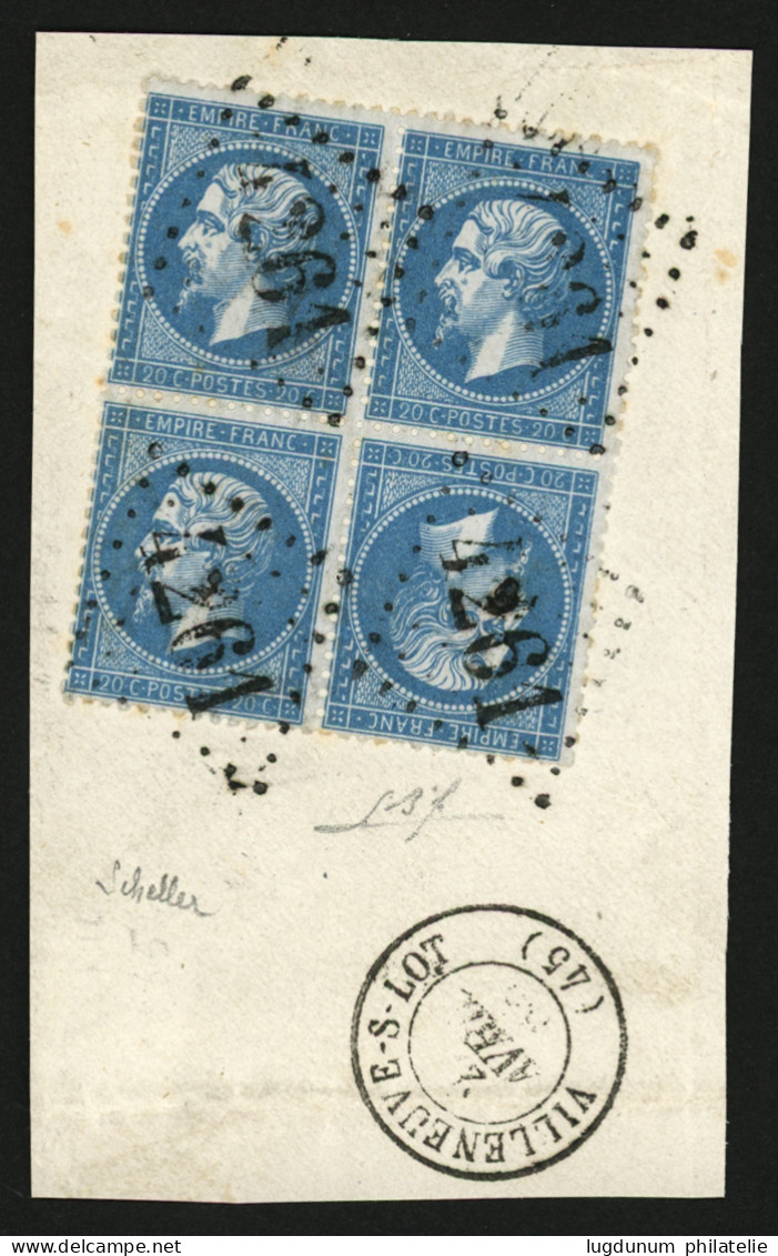 TÊTE-BÊCHE Du 20c (n°22) Dans Un Bloc De 4 Obl. GC 4261 + T.15 VILLENEUVE-S-LOT Sur Fragment. Rare. Signé SCHELLER. Supe - 1863-1870 Napoléon III Con Laureles