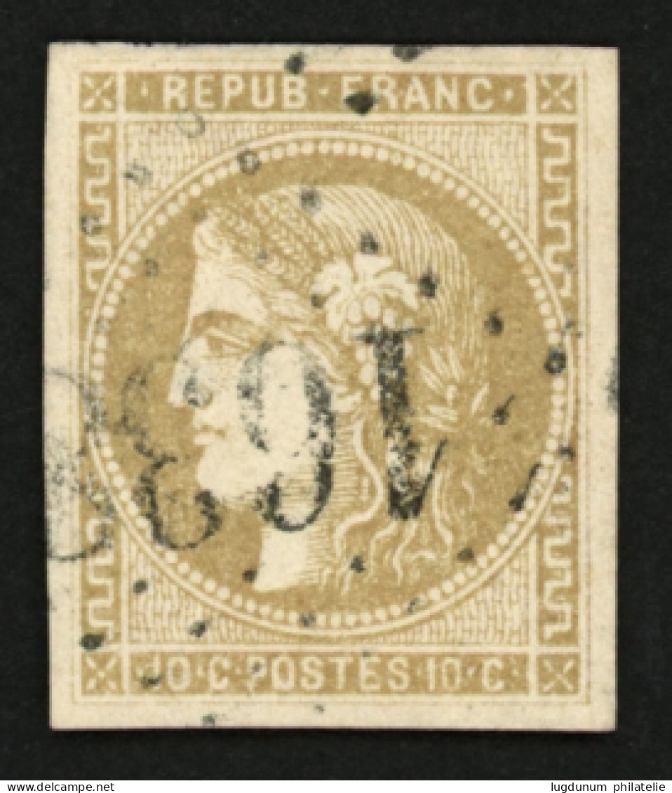 10c BORDEAUX Bistre-Verdâtre (n°43b) Obl. GC 1638. Cote 700€. Signé SCHELLER. Superbe. - 1870 Emisión De Bordeaux