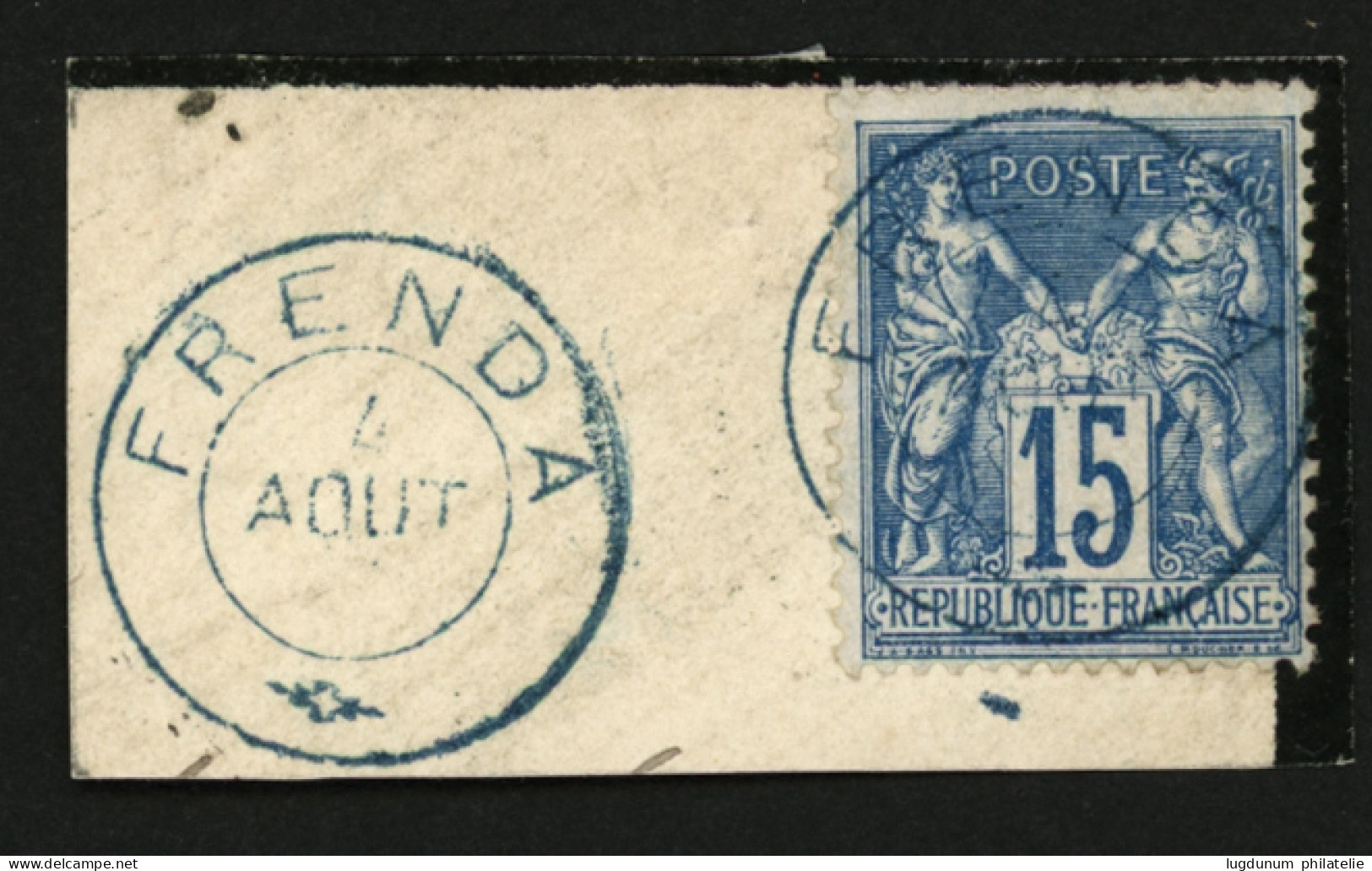 ALGERIE : 15c Sage Obl. Cachet FRENDA En Bleu (type Spécial) Sur Fragment. RARE. Superbe. - 1849-1876: Klassik