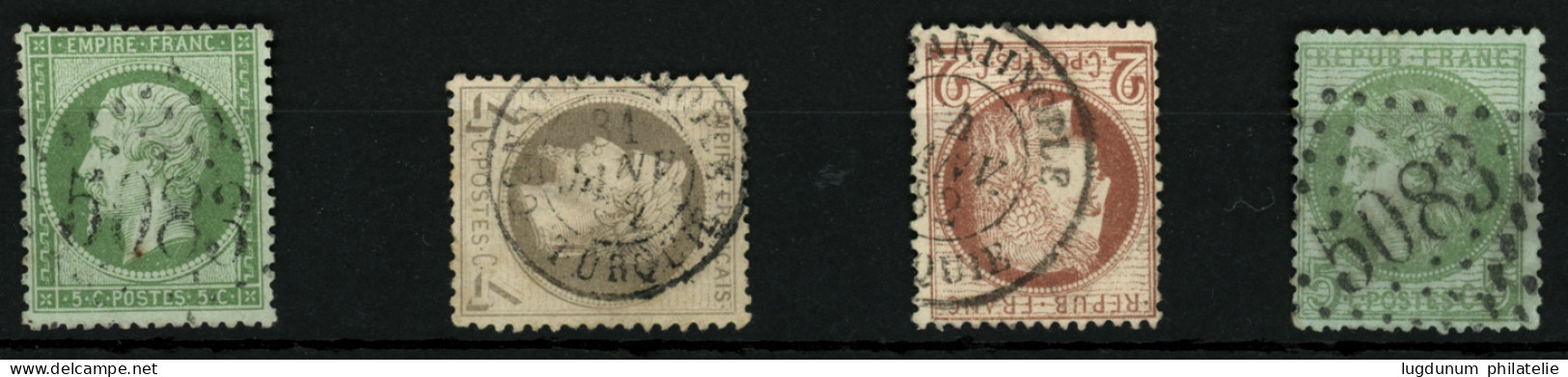 CONSTANTINOPLE : Petites Valeurs 5c Empire (n°20) + 4c Lauré (n°27) + 2c CERES (n°51) + 5c CERES(n°53) Obl. GC 5083 Ou C - 1849-1876: Classic Period