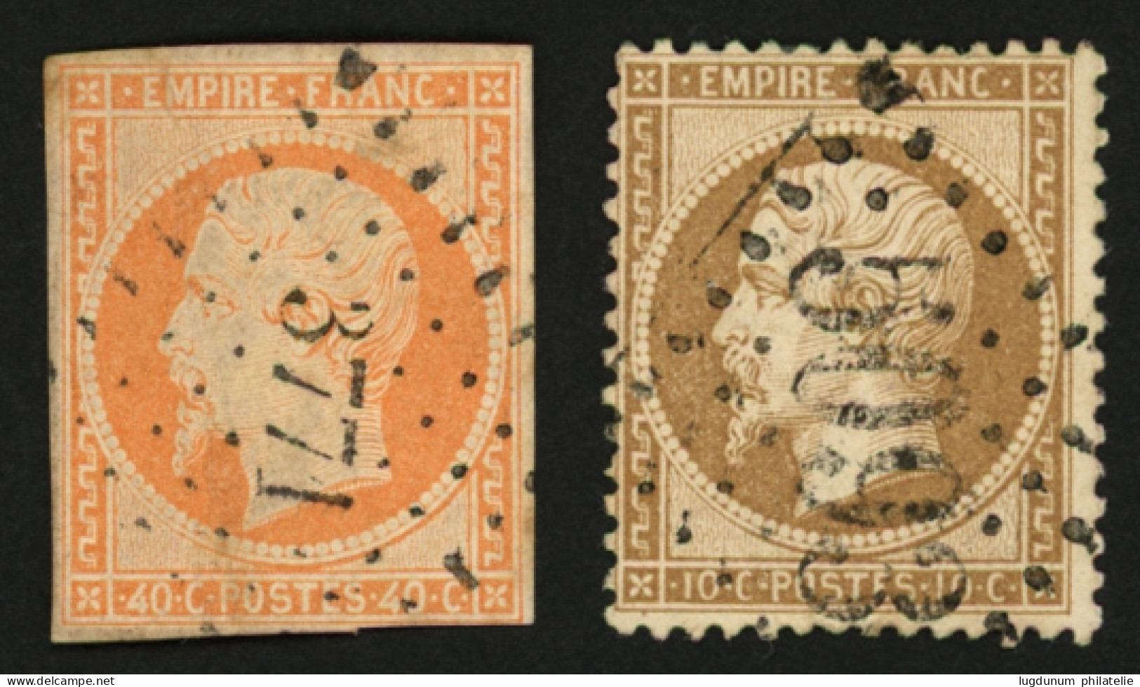 METELINE : 10c (n°21) Obl. GC 5093 + 40c (n°16) Défaut. Obl. PC 3771. Cote 480€. TTB. - 1849-1876: Classic Period