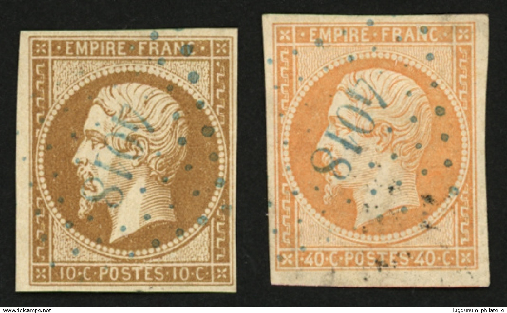 VARNA : 10c (n°13) Et 40c (n°16) Obl. PC 4018 En Bleu. Petits Défauts (aminci). Cote 380€. TTB. - 1849-1876: Classic Period