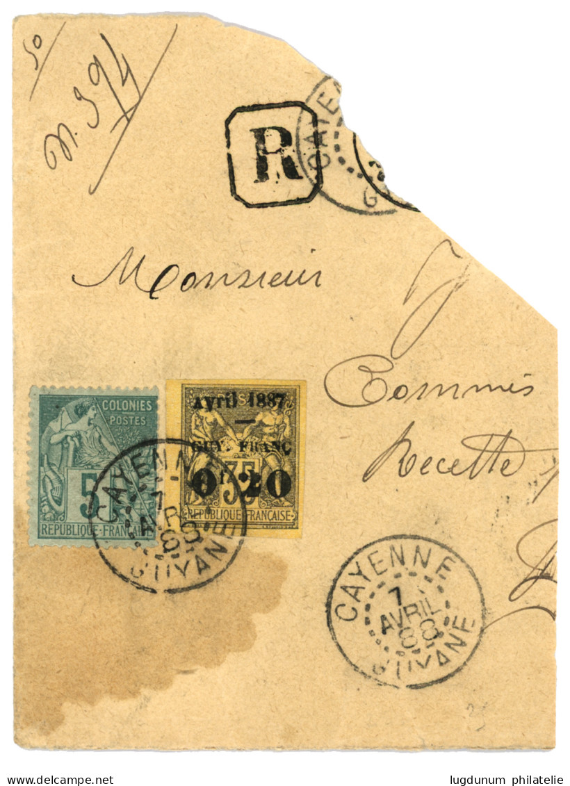 GUYANE : CG 5c + GUYANE 0f20 S/ 35c (n°4a) Obl. CAYENNE Sur Fragment. TB. - Other & Unclassified