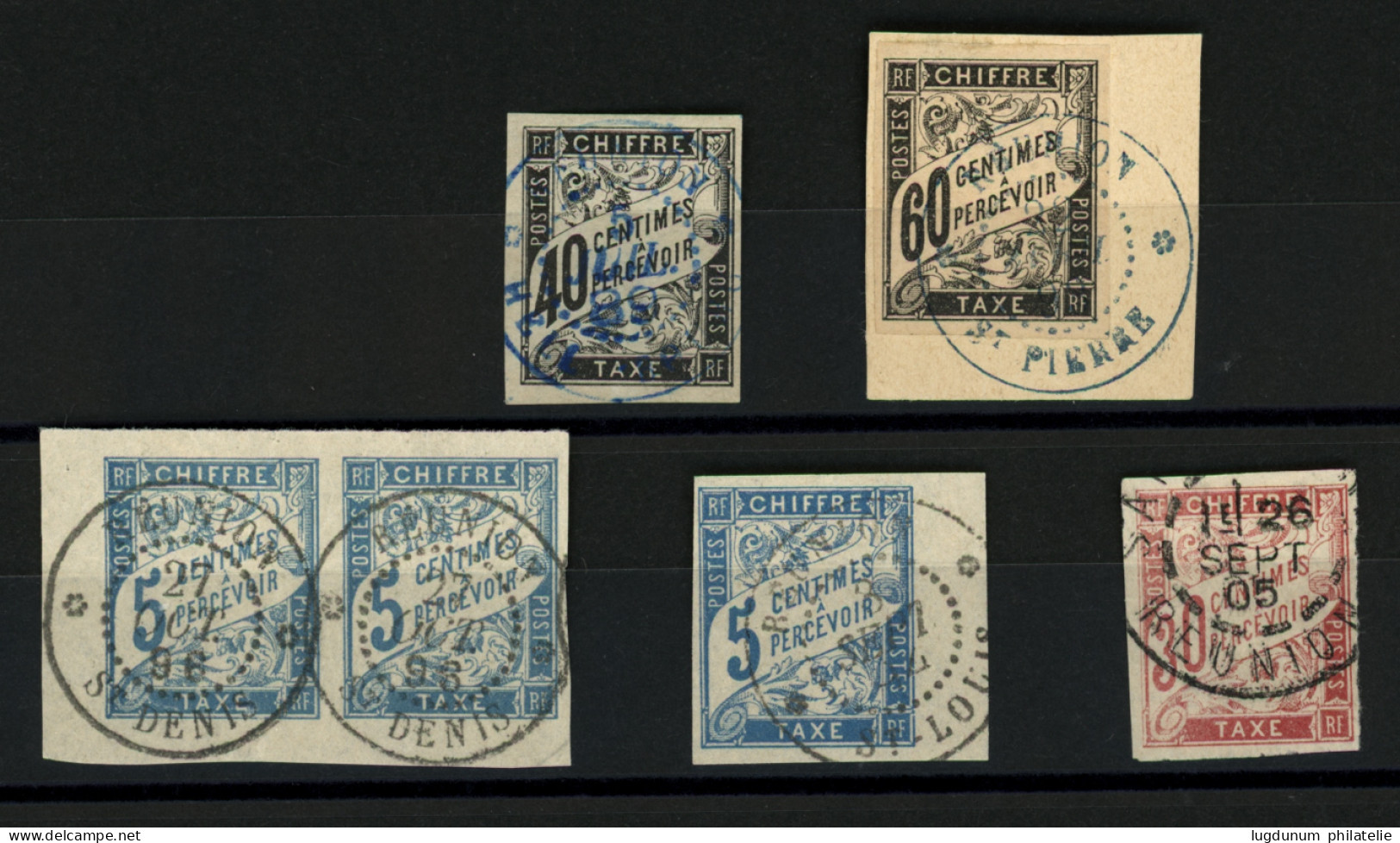 REUNION : Timbres-TAXE Noir (x2) Obl. HELLEBOURG , ST PIERRE Et Taxe Couleur (x4) Obl. ST LOUIS.....TTB. - Andere & Zonder Classificatie