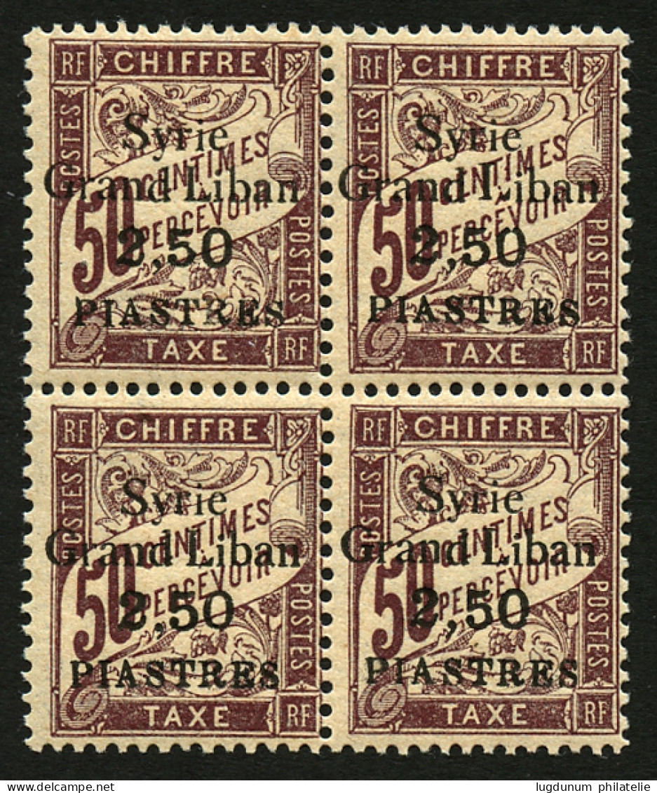 SYRIE :   TAXE N°20a ERREUR "2.50 Au Lieu De 3pi" Bloc De 4 Neuf Gomme Intacte Sans Charnière **. Rare En Bloc. Cote 132 - Autres & Non Classés