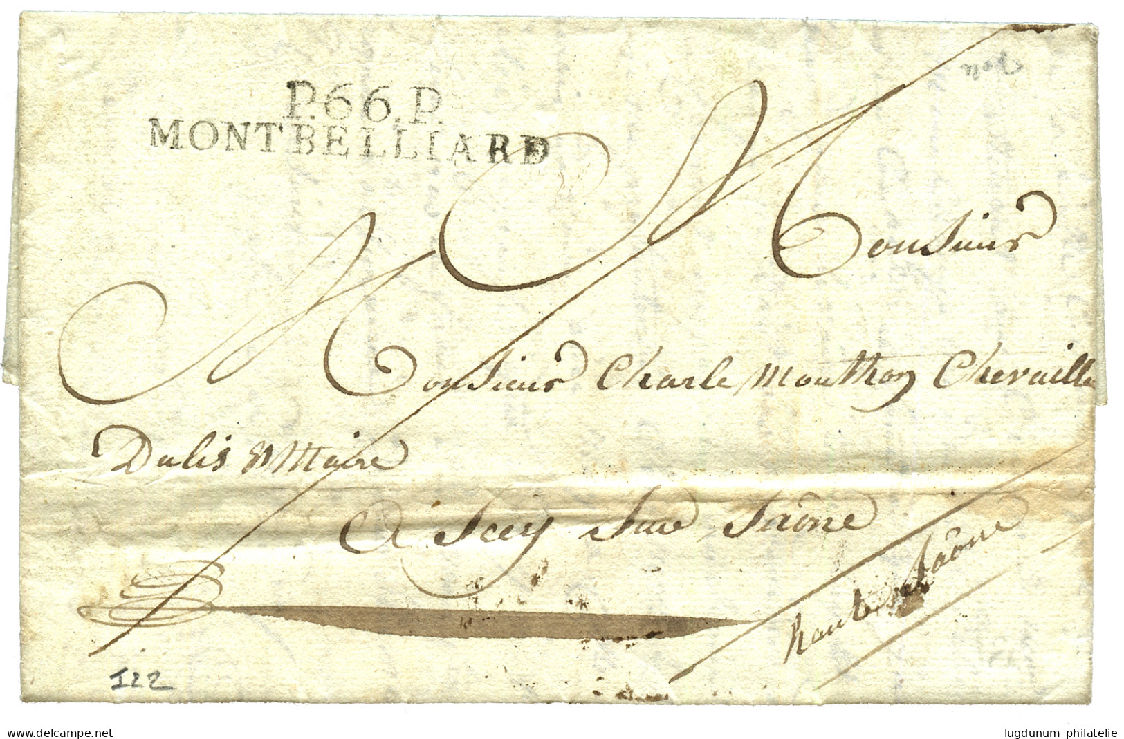 DOUBS : Rare Cachet P.66.P MONTBELLIARD Sur Lettre Avec Texte (2 Pages) Non Daté. Cote 700€. TTB. - 1801-1848: Precursores XIX