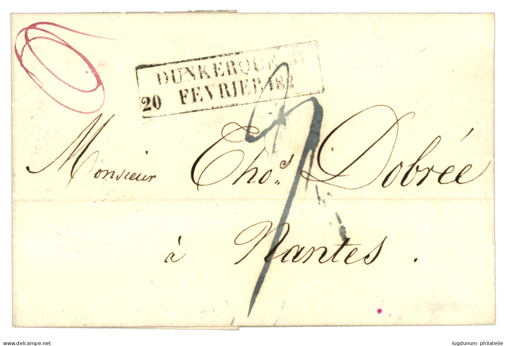 NORD : 1828 Cachet D' Essai DUNKERQUE 20 FEVRIER Sur Lettre Avec Texte. Indice 25 = 1500€. TTB. - 1801-1848: Précurseurs XIX