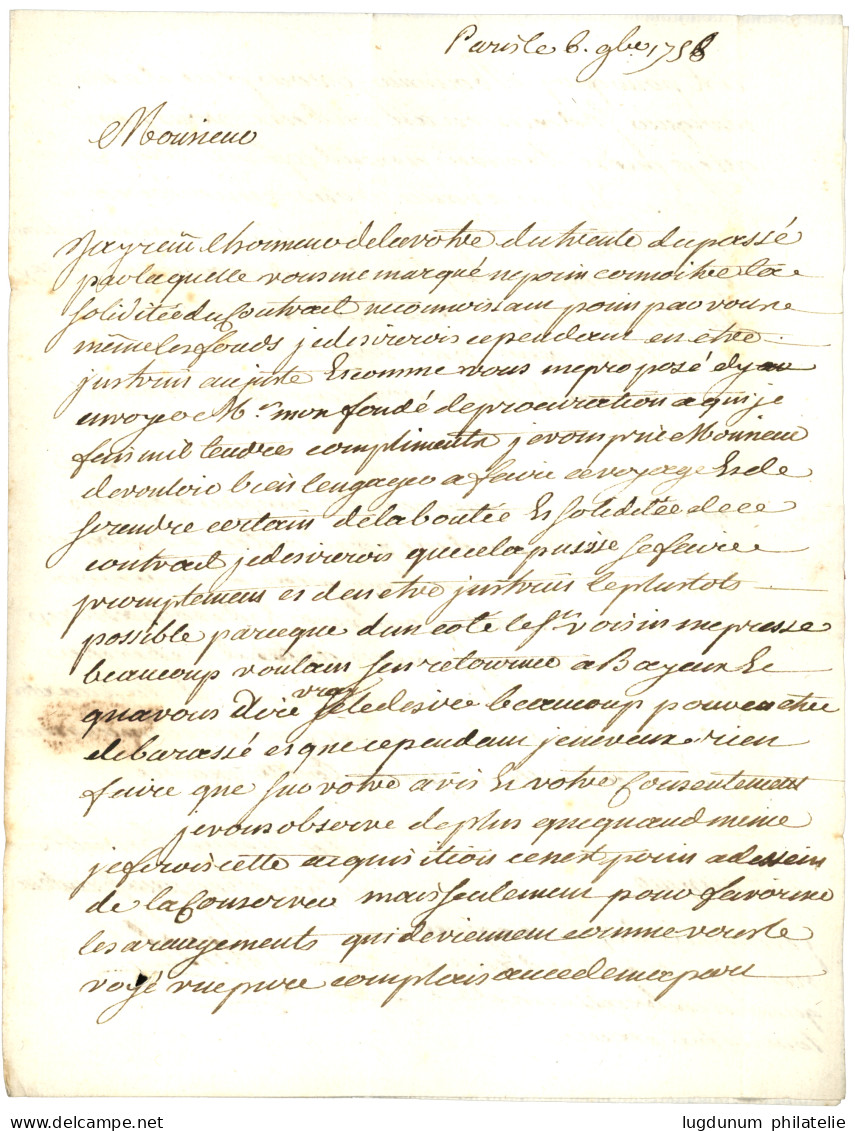 PARIS : 1758 PORT PAYE Couronné Rouge (Lenain 37a) + "FRANC" Manus Sur Lettre Avec Texte. TB. - 1701-1800: Precursores XVIII