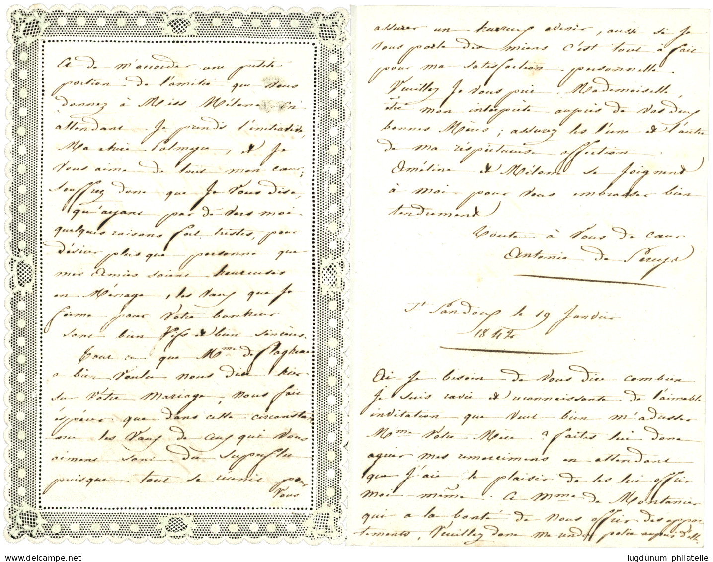 PUY DE DOME - VALENTINE : 1842 Valentine Ornée Avec Texte également Orné Daté "ST SANDOUX" Pour PLAUZAT . Superbe. - 1801-1848: Precursors XIX