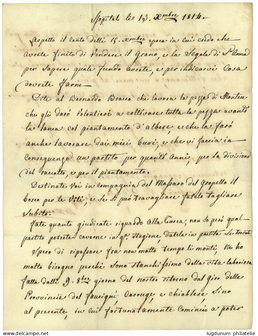 SAVOIE : 1814 Cachet Linéaire L'HOPITAL Sur Lettre Avec Texte. Superbe. - 1801-1848: Precursors XIX