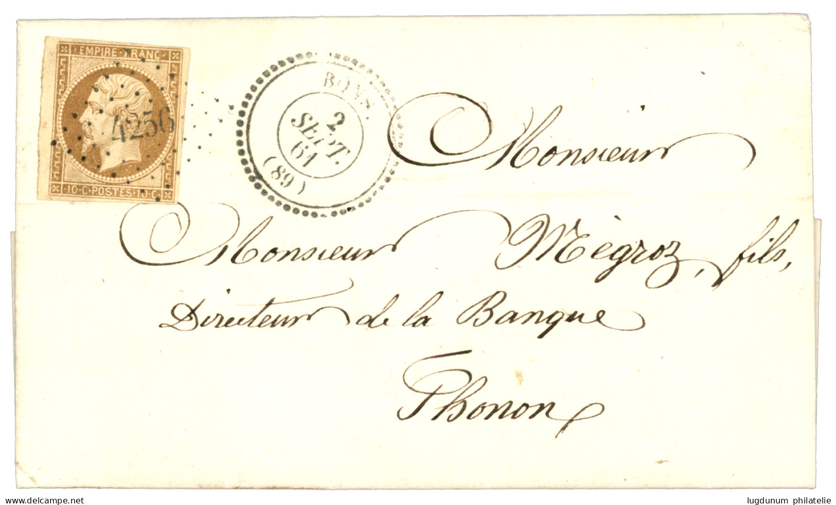 SAVOIE : 1861 10c (n°13) Obl. PC 4256 + T.22 BONS Sur Lettre Avec Texte Pour THONON. Indice 24. TTB. - 1849-1876: Période Classique