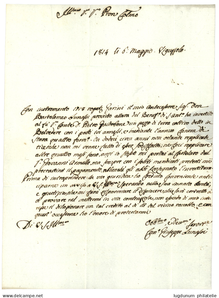 1814 P.87.P TORTONE Sur Lettre Avec Texte Daté "VIGUZZOLA". Superbe. - 1792-1815: Départements Conquis